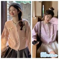 Floweryou Áo Len Cardigan Ren Nữ Áo Khoác Dệt Kim Ngắn Nơ Dáng Rộng Thời Trang Mới