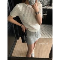 【Fluna】Phiên bản Hàn Quốc 7 màu thêu ngựa sọc xoắn áo len dệt kim ngắn tay All Match quần áo nữ