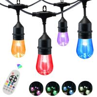 FMART Colorful Outdoor String Lights LED 48Ft RGB String Light, Color Dimmable LED Patio Lights with 15 Sockets, Waterproof Commercial Light String...