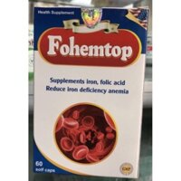 ￼Fohemtop viên nang mềm - Bổ sung sắt, acid folic, giảm thiếu máu do thiếu sắt - hộp 60 viên Hàng Chính Hãng Công Ty