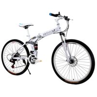 Folding Mountain Bike for Men Women, Full Suspension, 26in Wheels, Double Disc Brakes, 21 Speed, High Carbon Steel Frame MTB Bicycle, (5-12 Days fr...