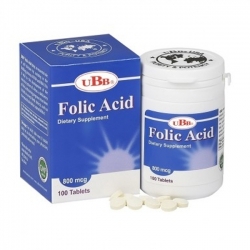 Folic Acid UBB bổ sung Folic Acid cần thiết cho phụ nữ mang thai (Lọ 100 viên)