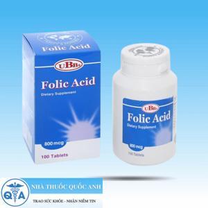 Folic Acid UBB bổ sung Folic Acid cần thiết cho phụ nữ mang thai (Lọ 100 viên)