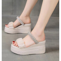 fom nhỏ tăng size dép nữ đế bằng cao 7cm thiết kế xinh xắn phối xoàn đá siêu sang