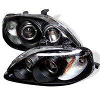 [For 1999-2000 Honda Civic] LED Halo Ring Black Housing Projector Headlight Headlamp Assembly, Driver & Passenger Side