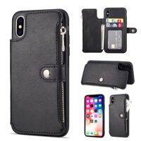 "for Apple iPhone XS & iPhone X (5.8"") Leather Case Flip Folio Soft Back Cover Wallet Case Purse with Multiple Card Slot Coin Cash Pocket Magnetic Buttons Metal Zipper Stand Holder"