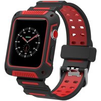 For Apple Watch 42mm Band with Case Shock-Resistant Soft Silicone Sport Strap with Case for Apple Watch Series 3/2/1 Sport Edition