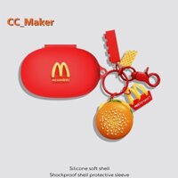 For JBL Free II Case Cartoon Burger Fries Keychain Pendant JBL Free II Silicone Soft Case Cute Little Yellow Man JBL Reflect Flow Pro/JBL TUNE115 TWS Shockproof Cover