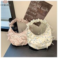 Forever LENGRUI Nút bướm, nếp gấp hoa, bọc mây, trong suốt, mới, ngọt ngào, một vai, nách, túi đeo chéo thông thường