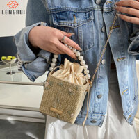 Forever LENGRUI Túi xách ngọc trai mới Túi vuông nhỏ Dây chuyền thời trang Túi xô bện vai đơn