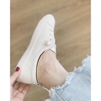 (Form bé đặt tăng 1 size )Giày thể thao nữ trắng viền vàng chất da mềm êm chân