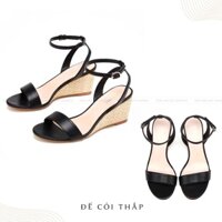 (Form nhỏ) Giày Sandal Cao Gót Đế Cối Xuồng Màu Đen Da Lì Êm Ái Cho Nữ Công Sở Dạo Phố Thời Trang Quai Ngang Cao 5-7cm