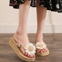[Form nhỏ nên tăng 1 size] Dép kẹp xốp dẻo họa tiết cói cao 3cm, 5cm de108