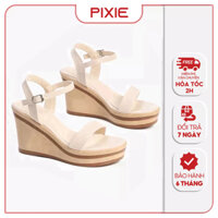 [Form nhỏ tăng size] Giày Sandal Nữ Đế Xuồng 9cm Quai Ngang Pixie H100