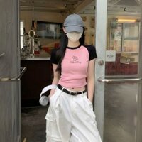 [Form Ôm] Áo baby tee 𝐋𝐎𝐙𝐀 chất liệu cotton - Áo croptop nữ ôm body phối tay thun cotton 4 chiều - Mã G0296