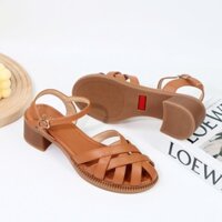 [FORM RỘNG] Giày sandal nữ mũi rọ đan dây gót vuông cao 5cm 1067