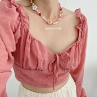 (FORM TO DÀNH CHO BIG SIZE) Áo croptop cổ vuông tay dài phồng mặc đuợc nhiều kiểu basic phong cách hàn quốc