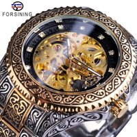 Forsining New Arrive  Men Mechanical Wristwatch Skeleton Automatic Gold Watch Mens Diamond Stainless Steel Waterproof Wa