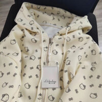 【Forya】Áo hoodie nữ in họa tiết Hello Kitty, áo len dáng rộng in họa tiết ngọt ngào màu vàng kem dành cho nữ