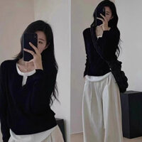 【Forya】Áo thun nữ Trang chủ Giả hai mảnh Hàn Quốc Thu đông kiểu mới