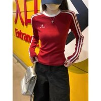 【Forya】Thanh Sọc Đen Dài Tay Áo Thun Nữ Phong Cách Mới Chính Hãng Vai Ngắn Slim-Fit Đáy