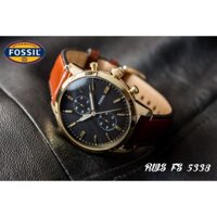 (Fossil) Đồng hồ nam FS5338 mặt tròn viền kim loại 44mm nền đen, phù hợp với phong cách thời trang đơn giản bụi bặm