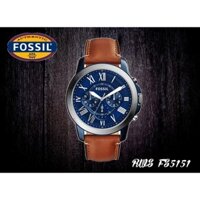 (Fossil) Đồng hồ nam thời trang dây da Fossil FS5151 số la mã, size 44mm viền kim loại nền xanh dương nổi bật tinh tế