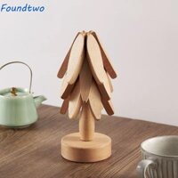Foundtwo Bộ ba bằng gỗ, Giá đỡ thiết kế cây chịu nhiệt Tấm lót gỗ, Thảm lót bàn chống bỏng sáng tạo Đĩa nóng