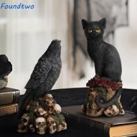 Foundtwo Cats Crows Tượng, Đồ thủ công bằng nhựa bí ẩn Bộ xương động vật Các bức tượng nhỏ, Đạo cụ chụp ảnh Đồ trang trí bằng tay thực tế Bộ xương đáng sợ Đồ trang trí sân bãi cỏ