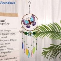 Foundtwo Chuông gió, Mặt dây chuyền thủy tinh 7 màu cổ điển bằng kim loại, Đồ thủ công sáng tạo Cắt tinh tế treo trang trí cảnh quan
