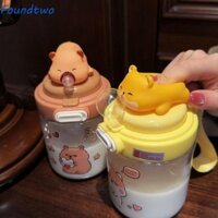 foundtwo Foundtwo Capybara Chai Nước, Spit Bubble 450 / 600ML Cốc Nhựa Hoạt Hình, Cốc Sữa Heo Dễ Thương Ống Hút Cốc Capybara Chai Uống Trà Bong Bóng