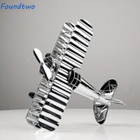 Foundtwo Mẫu máy bay kim loại cổ điển, Kawaii Mini Iron Retro Trang trí máy bay, Trang trí sân vườn Phim hoạt hình Đồ trang trí mặt dây chuyền hai tầng cánh bền tinh tế Trẻ em