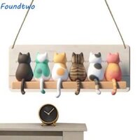Foundtwo Móc Chìa Khóa Mèo, Móc Chìa Khóa Hình Mèo Dễ Thương Bằng Gỗ, Trang Trí Đa Năng Với 4 Móc Treo Tường Mèo Móc Khóa Cho Gia Đình
