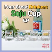 Four Great Drinkers Soju Cups 4 PCS Ly Uống Rượu Nhỏ Mini Set Jinro Shot Glass Sake Bomb Glasses