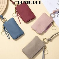 FOVIUPET Kẹp tiền FOVIUPET, Ví ngắn da bò họa tiết vải thiều, có dây đeo vòng cổ Dung tích lớn Hộp đựng thẻ màu trơn dành cho nữ