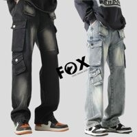 Fox Luxury I Quần jean Cargo Straight-fit nam nữ,quần bò túi hộp unisex trẻ trung style đường phố  JC5
