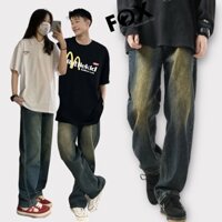 Fox Luxury I Quần jean ống rộng nam nữ màu xanh loang, quần bò trơn unisex phong cách vintage I JS04