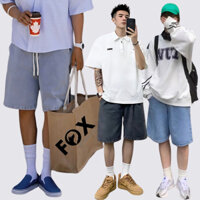 Fox Luxury I Quần short jean baggy ống rộng unisex, quần bò lửng cạp chun phong cách Hàn Quốc I SJ1