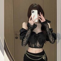 Fqo5 Áo Kiểu Ngắn Hở Vai Phối Ren Đính Nơ Mùa Thu Phong Cách Sang Trọng Cho Nữ Desire FQO5