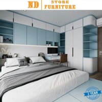 [FREE LẮP ĐẶT VẬN CHUYỂN] Combo tủ quần áo kết hợp giường ngủ có kệ sách màu trắng xanh sang trọng NHC29