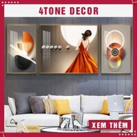 [Free Ship] Bộ 3 tranh tráng gương tổng kích thước 60x160 cm, Tranh cô gái hiện đại cao cấp