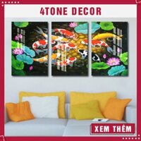 [Free Ship] Bộ 3 tranh tráng gương cửu ngư quần hội kích thước 50x70x3 bức