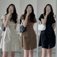 [FREE SHIP] Đầm sơ mi túi ngực chất đũi dáng dài suông liền thân váy mẹ/ bà bầu mặc được - unisex K