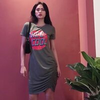 [Free ship] Đầm Thun ôm Forever 21 VNXK dư nhúng 1 bên màu xanh rêu full tag