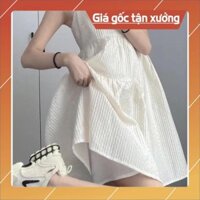 Free Ship - Đầm Trắng Nữ 2 Dây Dập Ly Kèm Lót ,Váy Maxi Nữ Đũi Nhăn Dáng Ngắn Q048