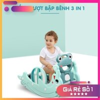 FREE SHIP  Đồ chơi cầu trượt 3in1 Cá Heo MÀU XANH, biến hình bập bênh và cột bóng rổ