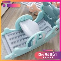 FREE SHIP  Đồ chơi cầu trượt 3in1 Cá Heo MÀU XANH, biến hình bập bênh và cột bóng rổ