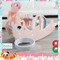 FREE SHIP  Đồ chơi cầu trượt 3in1 Cá Heo 9Baby Màu Cam, biến hình bập bênh và cột bóng rổ