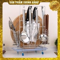 [FREE SHIP - HÀNG CHUẨN]  KỆ CÀI DAO THỚT INOX ĐA NĂNG - KÈM ỐNG ĐŨA TIỆN LỢI - TREO TƯỜNG HOẶC ĐỂ BÀN