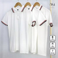 [Free Ship - Hàng Loại Đẹp] Áo Phông PoLo Nam Nữ Vải Cotton, Áo Công Sở Màu Trắng Viền Sọc Đỏ Đen Sang Trọng1